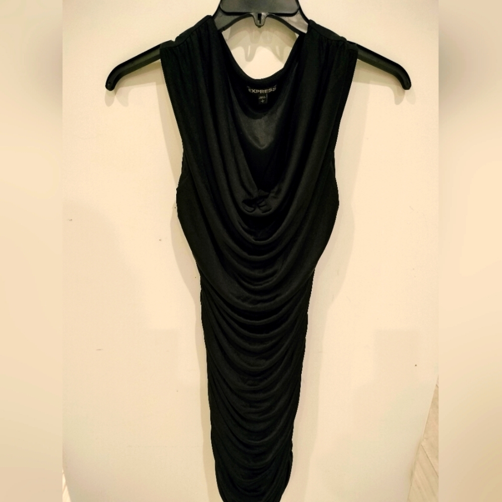 Women's Black Express Ruched Stretch Cocktail Dress Size Small Petite